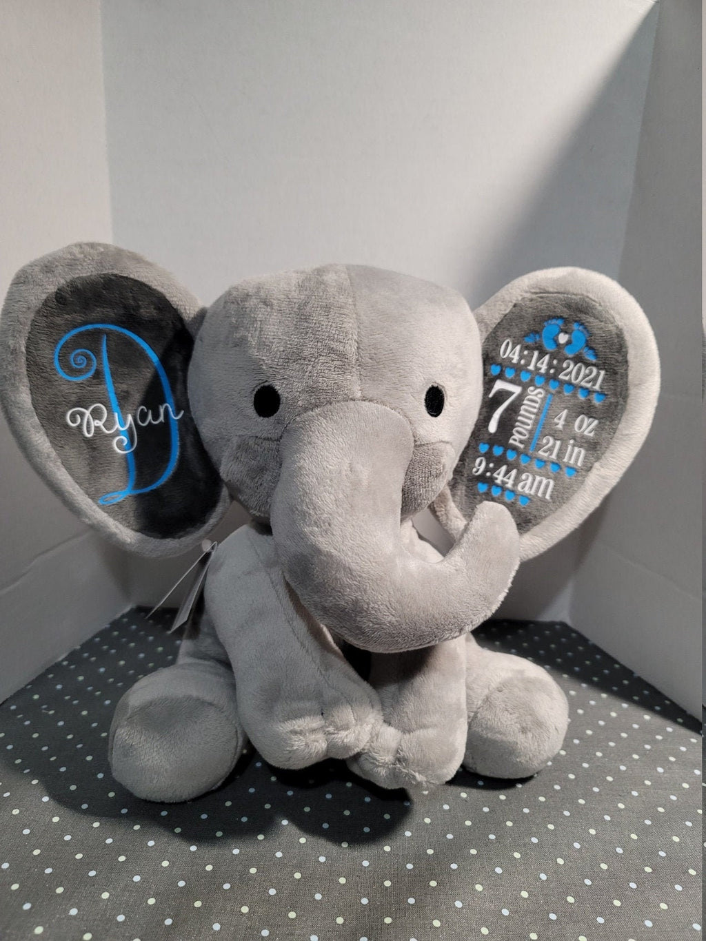 Baby birth stats-birth announcement elephant-keepsake elephant-baby shower gift-birth stat elephant-baby gift-personalized-stuffed elephant